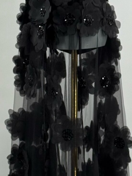 🆕 BRONX & BANCO 🧿 NWOT Rosalie Noir Floral-Appliqué Tulle Gown, Sz M US 6 - Picture 9 of 16